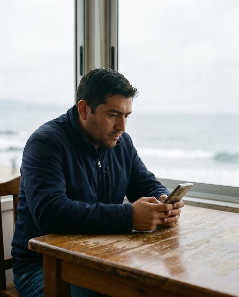 Persona revisando una app en su celular